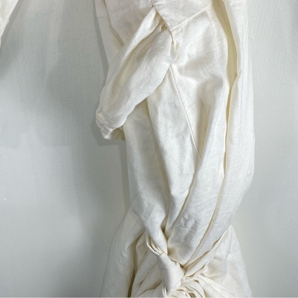 Banana Republic Linen Blend True Wrap Tie‎ Waist Puff Sleeve Mini Dress M (NWT) - Picture 4 of 9